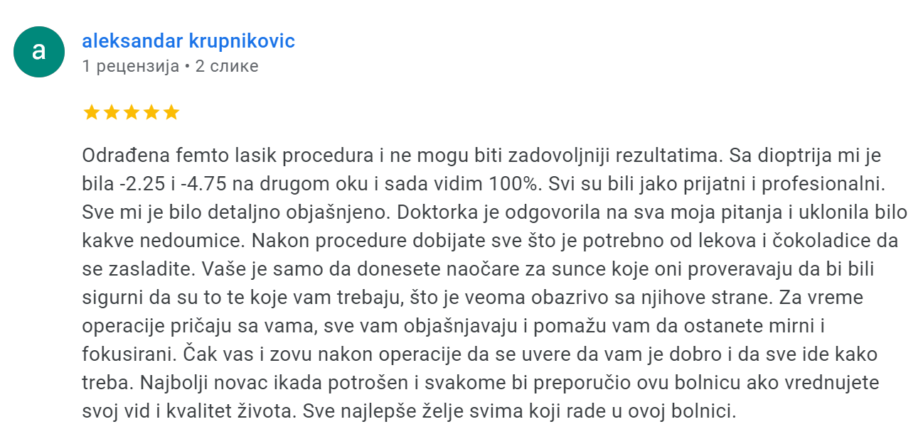 utisak nakon laserskog skidanja dioptrije