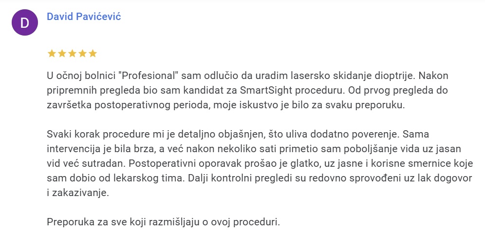 utisak nakon laserskog skidanja dioptrije