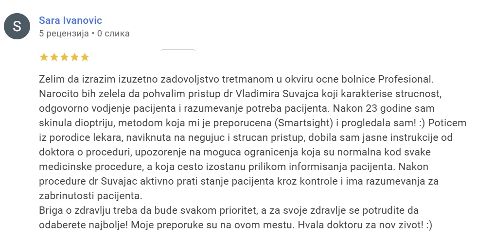 utisak nakon laserskog skidanja dioptrije